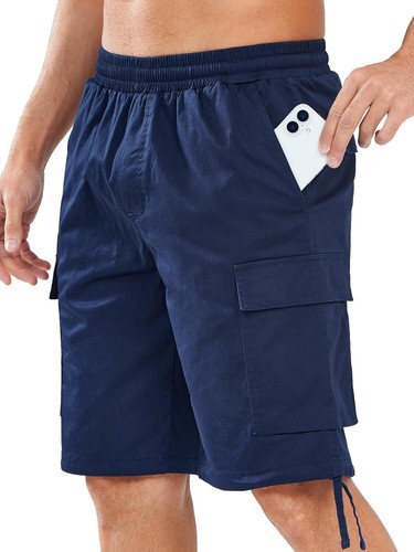 Mens Cotton Cargo Shorts 6 Pockets Elastic Waist Drawstring Work Casual - Picture 11 of 23