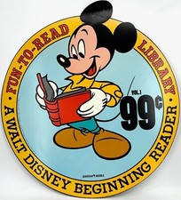 RARE Double Sided 1985 Walt Disney MICKEY MOUSE School Library/Book Fair Sign