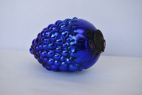 Antike Kugel Ornamente Blau Glas Traube Christbaumkugel Messingkappe Kobal"120 - Bild 4 von 10