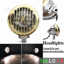 Motorcycle Finned Grill Brass Cover Headlight Lamp For Harley Cafe Racer Bobber