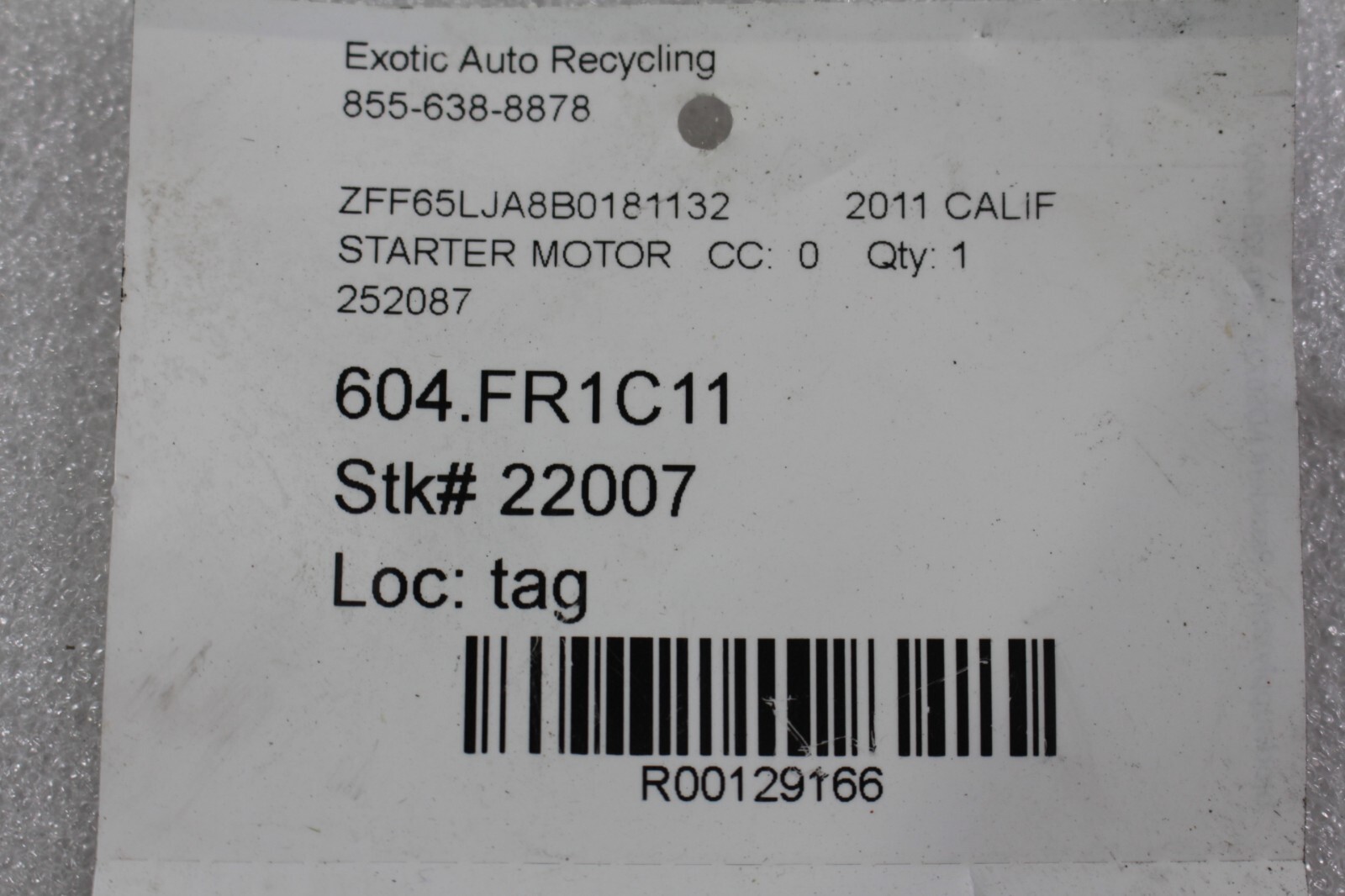 Ferrari California, Starter Motor, Used, P/N 252087