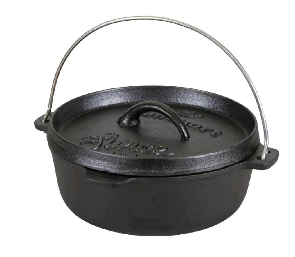 STANSPORT 4 QT PRE-SEASONED CAST IRON DUTCH OVEN CAMPING OUTDOOR FLAT BOTTOM