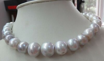 Huge 18''12-16mm natural south sea genuine white near round pearl necklace 969DDA