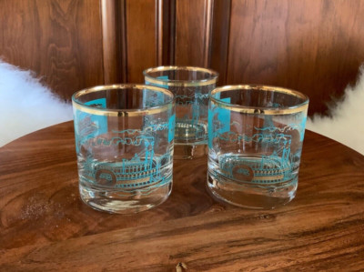 MCM Libby Southern Comfort Riverboat Gold Barware Rocks Glasses (3 PC Set)