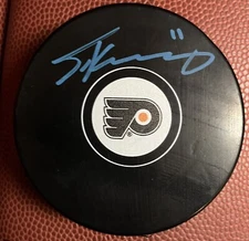 Travis Konecny Autographed Flyers Logo Puck- JSA
