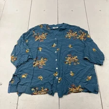 Kindred Blue Embroidered Button-Up V-Neck T-Shirt Women's Size 3X