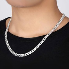 925 Sterling Silver Fashion Jewelry 7mm Sideways Chain Necklace Gift For Man 