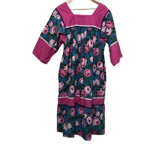 Vintage Krist Gudnason Caftan dress floral size XL roses pink blue - Picture 2 of 6