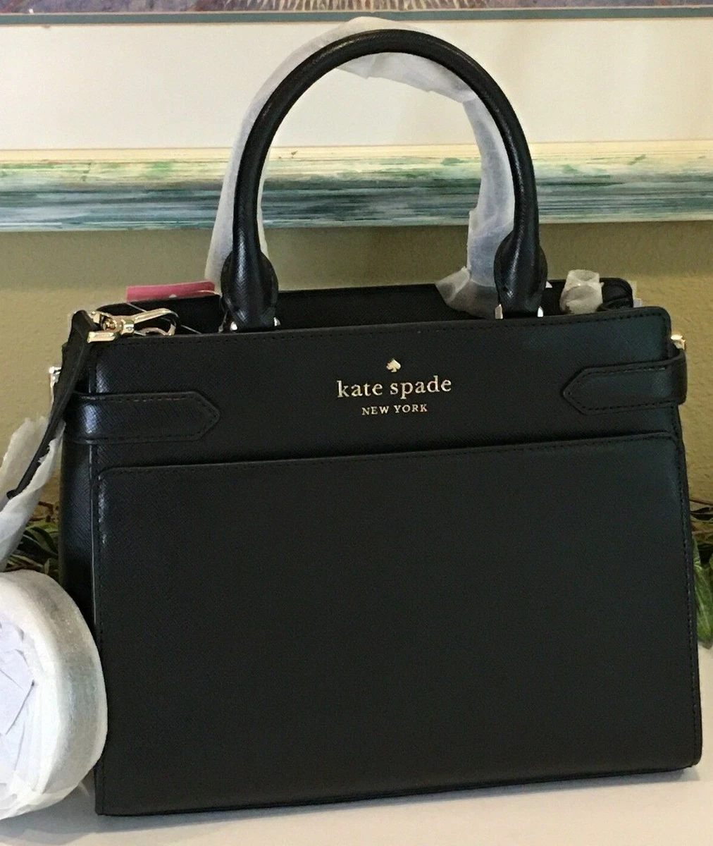 KATE SPADE STACI MEDIUM SATCHEL SHOULDER HAND BAG TOTE BLACK LEATHER GOLD