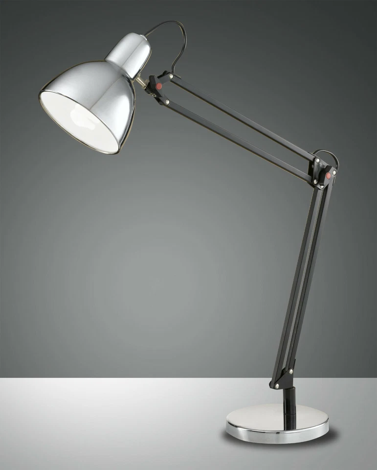 Retrofit Lampada Da Tavolo Lisetta 1 Flg 3015-30-138 Cromato/Nero Retro Vintage - Immagine 2 di 2