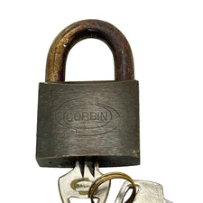 Vintage Corbin  Brass Hardened Shackle Decorative Padlock with Key Italy