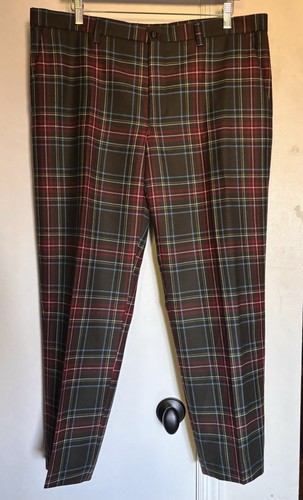 Etro Men’s Plaid Multicolor Pants Flat Front Slash Pockets Regular 56 (40W) Wool