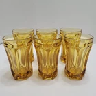 Set Of 6 Vtg Anchor Hocking Fairfield Amber Honey Gold Flat Tumblers Star Bottom