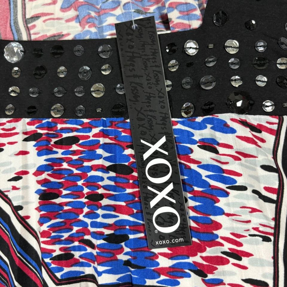 Túnica XOXO Mujer Top Mediano Nuevo con Etiquetas Tachonada Boho Abstracto Estampado Manga Abullonada Foto 3 de 4