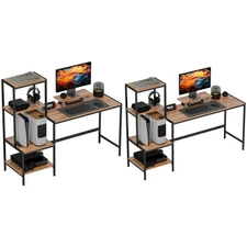 HOMCOM Computer Desk with Monitor Stand 4-Tier Shelf Home Office Desk Brown