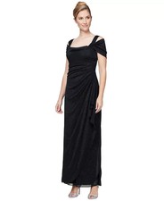 Alex Evenings Women's Long Cold Shoulder Dress Black 12