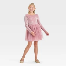 Girls Long Sleeve Star Velour Tulle Dress - Cat & Jack Dusty Pink Medium Size 8