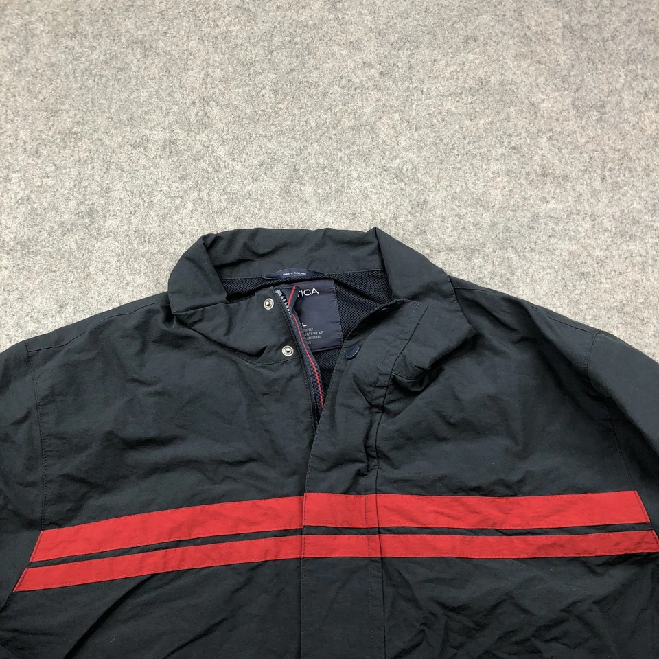 Chaqueta cortavientos Nautica para hombre 2XL negra roja a rayas cremallera completa vela al aire libre Foto 4 de 4