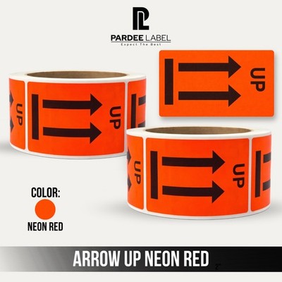 Arrow Up Neon Red Labels 2'' x 3'' Shipping Orientation Stickers 250/Roll