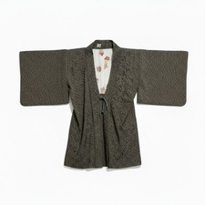 Japanese Vintage Haori 100 Silk Kimono Jacket Robe MCM Abstract Black Pattern