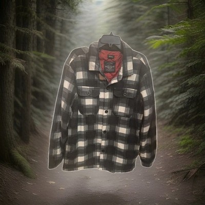 Buffalo David Bitton Men Black & White Jacket Red Quilted Lining Sz L Shacket