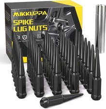 MIKKUPPA M14x1.5 Wheel Spike Lug Nuts, 32 PCS Black Spiked 14mmx1.5 Solid 4.4" T