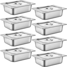 8 Set Stainless Steel Hotel Pans Steam Table Pan with Lids 4 Inch 1/2 Half-Size
