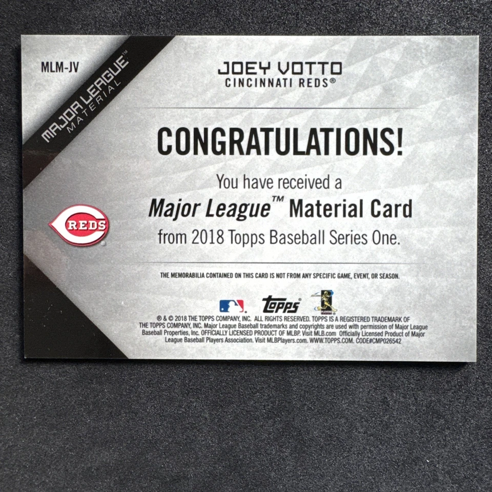 ⭐🦄 2018 Topps - Major League Material Series 1 Joey Votto #MLM-JV (MEM) 🆓📦 - Image 2 of 2