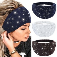 CAKURE Wide Rhinestone Headbands Sparkly African Head Wraps Large, set 1