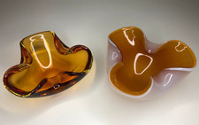 Vintage Murano Paar Aschenbecher Bernstein Handarbeit Murano Glas Italien 60er