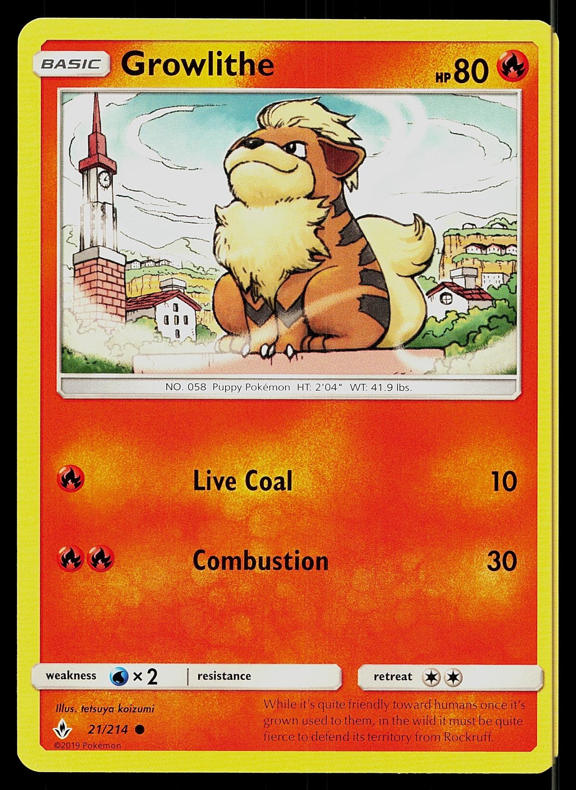 Pokemon Card Unbroken Bonds Growlithe 21/214 Common