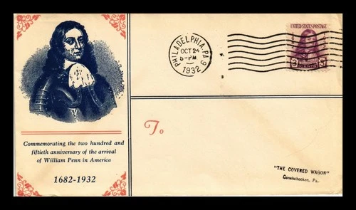 US COVER WILLIAM PENN 250TH ANNIVERSARY FIRST DAY ISSUE SCOTT 724 UNSEALED