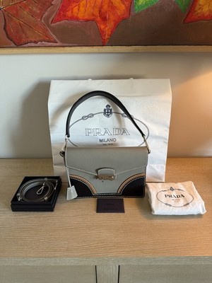Prada Grigio/ Nero Vitello Leather Briefcase Bag BR 5138