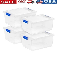 Plastic Storage Bins W/ Lids Stackable Tote Containers Home Office Organization