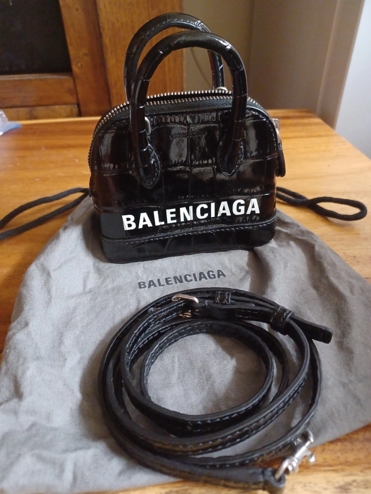 Balenciaga — Balenciaga XXS Ville Croc-Embossed Leather Top Handle Bag