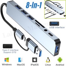 8Port USB C HUB Adapter Multi USB Splitter Type-C 5G Speed for PC Laptop Macbook