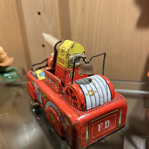 Vintage Tin Toy Fire Truck With Rider - Picture 3 of 9