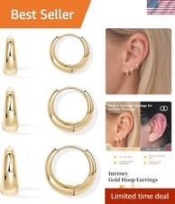 14K Gold Plated Huggie Hoop Earrings for Women, Small Sterling Silver Earring...