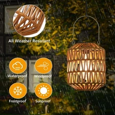 2 Pack Rattan Solar Light Outdoor Hanging Lantern Tabletop Yard Steps Waterproof