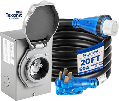 50 Amp Generator Cord and Power Inlet Box Pre-Drilled, 20FT Generator Extension