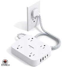 Wall-Mountable 5Ft Power Strip with 4 AC Outlets & USB C Ports - Office Ready!