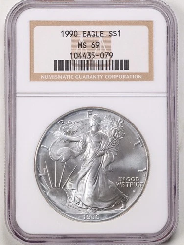 1990 1oz Silver American Eagle MS69 NGC 104435-079