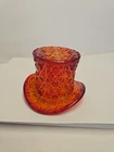 Vintage Fenton Amberina Red Glass Daisy Button Top Hat Toothpick Holder Estate