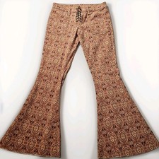 RARE Carmar LF Mosaic Lace Up Flare Pants Women 25x27 Boho Jacquard Made in USA