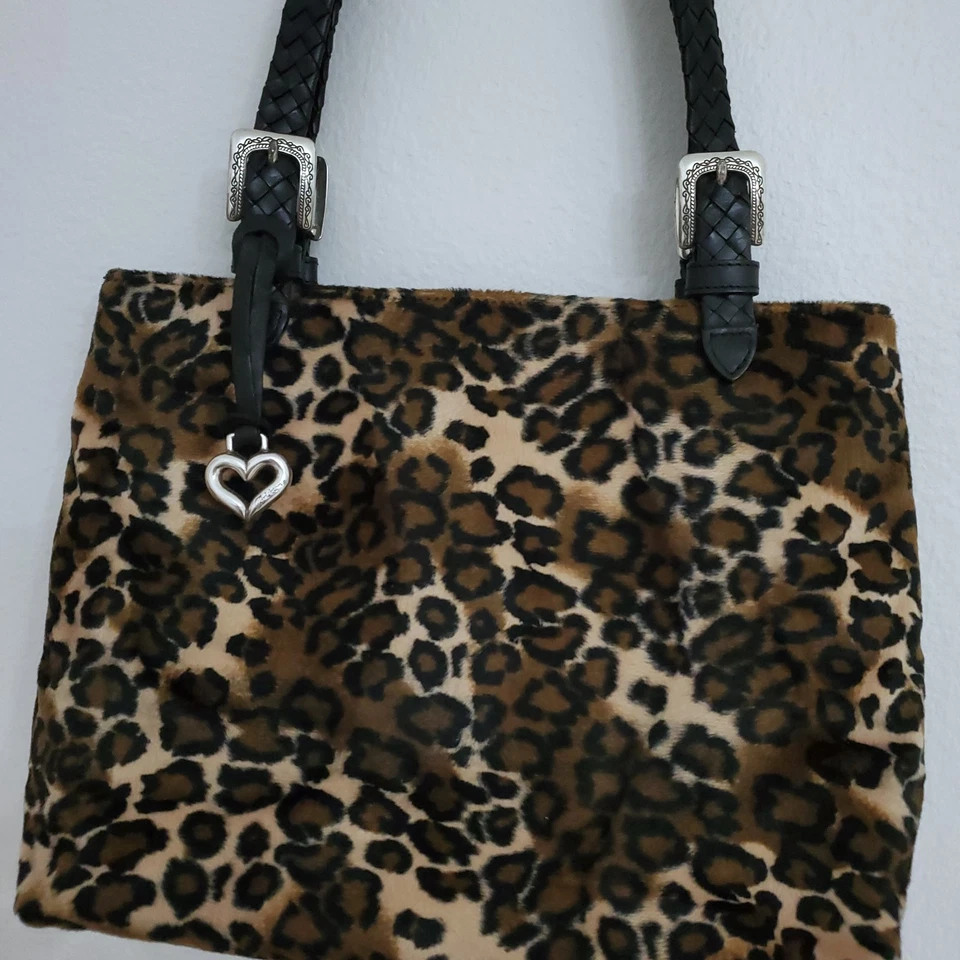 Brighton Y2K искусственного меха кожи заплетенные ремни животное печати сумка с короткими ручками наплечная сумка - Изображение 2 из 4