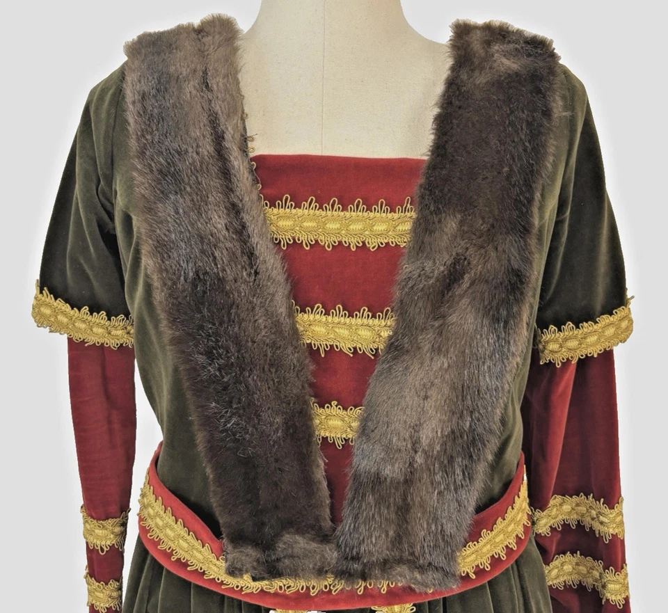 Verde Oscuro/Rojo Terciopelo Oro y Piel Borde Cinturón Sombrero Medieval Renacimiento Vestido #23 Foto 3 de 4