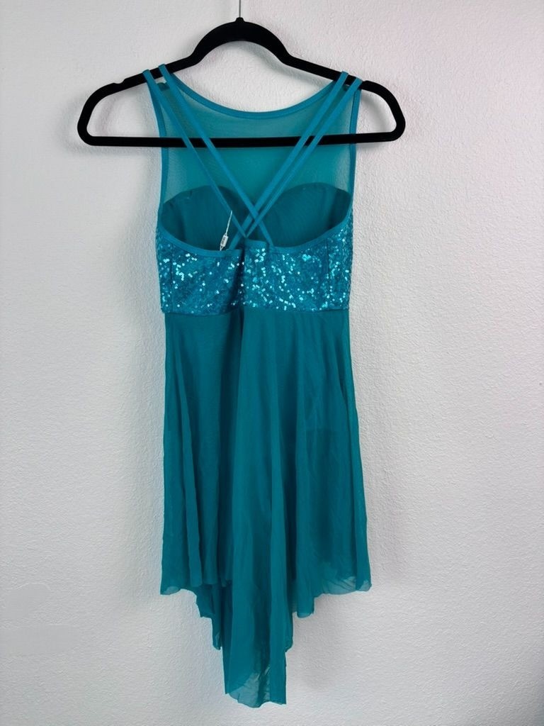 iEFiEL women's adult medium teal green sequin skirted leotard dance wear soloist