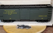 WESTERN UNION TELEGRAPH TOOL CAR, Delton Locomotive Works G scale Boxcar. NOS.