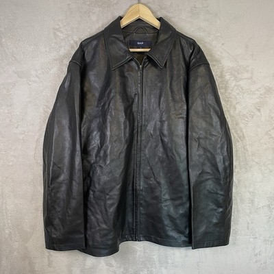 Vtg GAP Leather Jacket Mens XL Quilted Moto Biker Bomber Y2K 2002 EXCELLENT*