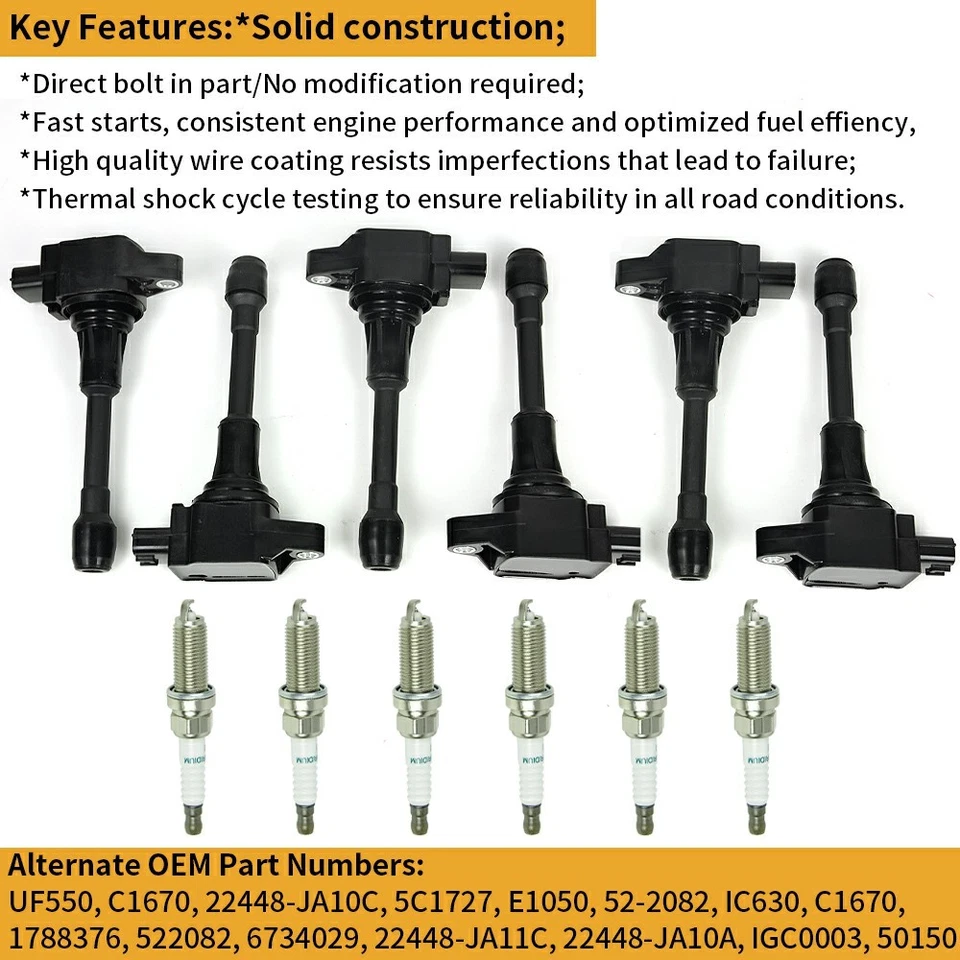 6X Bobina de encendido y 6X Bujía de iridio para Nissan Murano Máxima V6 3.5L UF550 Foto 3 de 4
